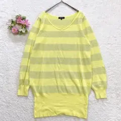【インディヴィ】 ラメ入り チュニック ニット （M） 体型カバー リブ袖のサムネイル