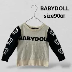 BABYDOLLベビードール ミッキーマウス ニット　ロゴ入　90㎝　モノトーン