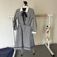 卒服　グレー系チェック ワンピース 長袖 リボン付き