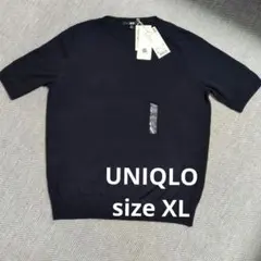 新品★ユニクロ★エクストラファインメリノセーター　半袖　ネイビー　XL