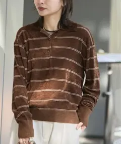 ベロアニットロングスリーブポロシャツのサムネイル