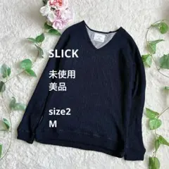 未使用・美品☆SLICK（スリック）ポリニット 裏地カットソー 2 ネイビーのサムネイル