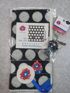 万博黒ミャクミャクプレート付きキーホルダー、ミャクミャクタオルハンカチ