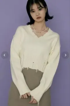 EMODA ヘムクラッシュVネックニット