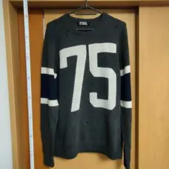 名作 ヒステリックグラマー 75ロゴ ニット M グレー ダメージ 穴あき 希少