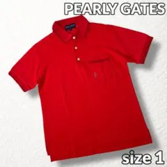 【PEARLY GATES】ゴルフ ポロシャツ ラビット刺繍 ロゴボタン 赤 1