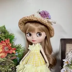 SALE中黄色チェックワンピ麦わら帽子セット ブライス アウトフィットのサムネイル