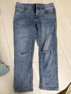 zara men ライトブルー ダメージデニムパンツ 7部丈