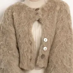 [euw] shaggy knit cardigan beige