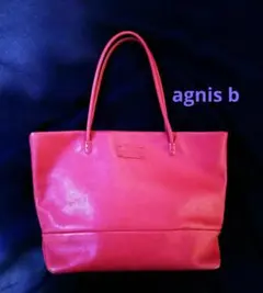 【美品】agnis  b ミニトートバッグ 濃いピンク 革