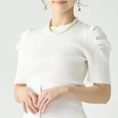 【美品】セルフォード パフスリーブ リブ ニット半袖 ホワイト 38 完売品