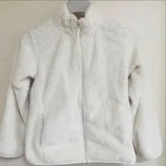 ホワイト フリースジャケット白ボアファーユニクロ　モフモフ140サイズモノトーン