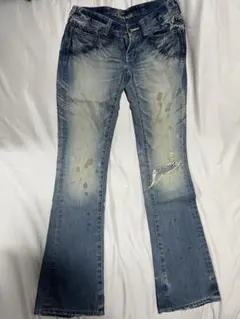 ダメージ加工 ダークブルーブーツカットデニム M - メルカリ