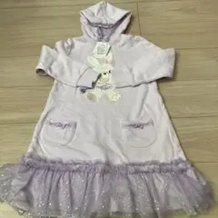 メゾピアノ クマデザイン フード付きワンピース130cm 薄紫