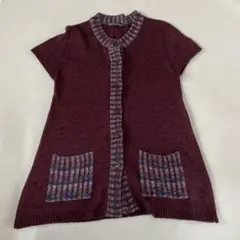 vintage 半袖 ニット ボルドー チュニック カーディガンのサムネイル