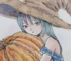 手描きイラスト アナログ オリジナル 黒猫と魔女②