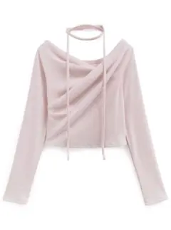 GRL タイ付きドレープショート丈リブトップス[dk1373]