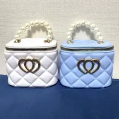 ダブルハート キルティング ショルダーバッグ パールバッグ バニティバッグ 2色