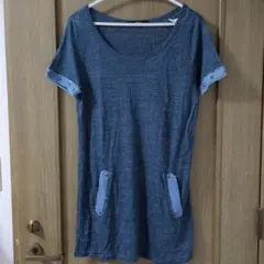 ビッキー 長袖 ネイビー シフォン ドッキング チュニック カジュアル