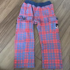 DOUBLE.B 赤・青チェック カーゴパンツ 100