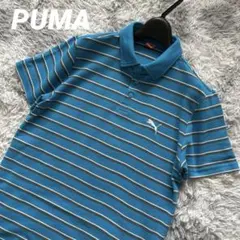 PUMA プーマ メンズ 半袖ポロシャツ ボーダー柄 ブルー　ゴルフポロシャツのサムネイル