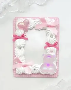 ホイップデコ　B8硬質トレカケース　ピンク　ギンガムチェック　テディベア