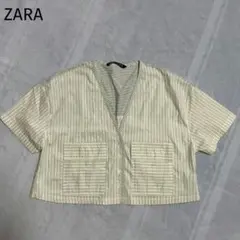 ZARA ストライプ柄Vネック半袖シャツ