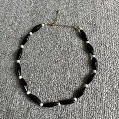ビーズチョーカー　BEADS CHOKER 38cm ブラック×ホワイト　黒　白