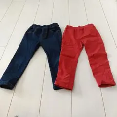 赤と青のストレートパンツ