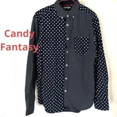 メンズ　長袖シャツ　ネイビー ドット　綿　L Candy Fantasy 美品