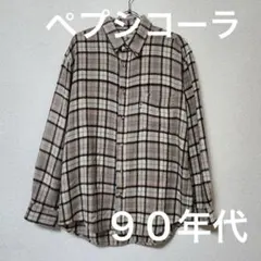 90s ペプシコーラ ネルシャツ チェック柄 長袖シャツ Lサイズ