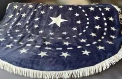 ネイビー 星柄 フリースブランケット　円形　ラグ　膝掛け　毛布