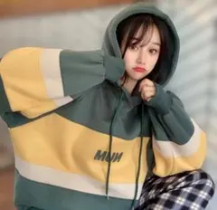 大人気 パーカー フード スウェット オーバーサイズ 裏起毛 韓国 グリーン