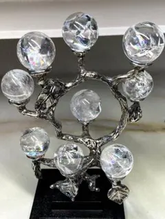 TZ473-3虹入りファイヤークォーツ ミニスフィア飾りメタルツリー台座