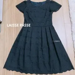 LAISSE PASSE レースフレアワンピース　ネイビー　38 レッセパッセ