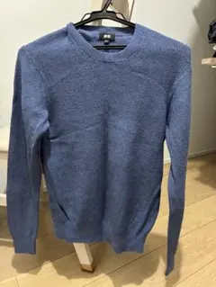 3/25値下げ！【UNIQLO】コットンカシミヤアゼクルーネックセーター ブルー