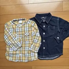 H&M ベビー キッズ シャツ 2枚 チェック&ストレッチ素材デニムシャツ 80