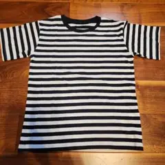 MUJI 黒と白のストライプ Tシャツ 140cm