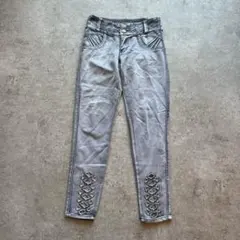 スキニーデニムパンツ 刺繍 ストーン 美尻 Y2K ビジューデニム 平成ギャル