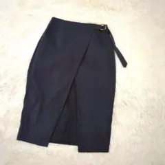 ビームスハート ラップスカート(S)ネイビー 無地 大人可愛い オフィス 上品のサムネイル