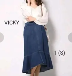 ♥️美品♥️小嶋陽菜さん着用♥️洗濯可【VICKY】1 デニム切替フレアスカートのサムネイル