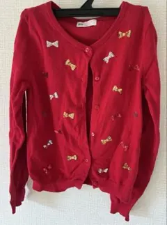 H&M キッズ カーディガン リボン スパンコール レッド　130cm