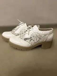 レース パンプス 前後厚底５cm ホワイト レディース Ｌ 未使用 エレガント