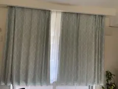 裏地付き遮光２級、遮熱カーテン、ターコイズブルーと遮熱ミラーレースカーテン