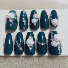 成人式、くすみブルー、ネイルチップ10個セット