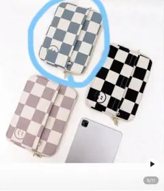 YOONI チェック柄 マルチファンクションタブレットケース青