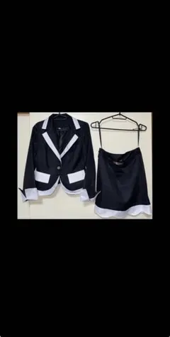 レディース セットアップ ジャケット スカート ブラック ホワイトライン
