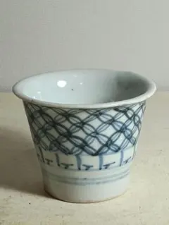 美品 古伊万里 色絵素地 窓枠 花頭窓 時代物 染付 蕎麦猪口 蛇目高台