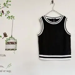 FOREVER21 /メッシュニットベスト バイカラー ブラック L