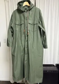 フード付きオリーブグリーンロングモッズコート